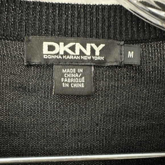 DKNY Black Silk Cardigan Purple Lace Inlay Front Button Up Size Medium - Picture 4 of 6